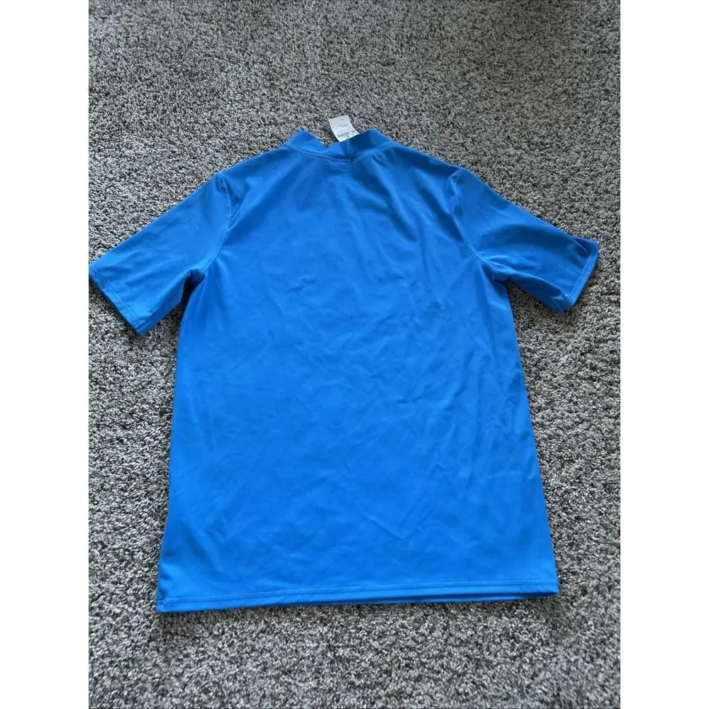 NEW Lands End size L 14-16 Boys Swim Shirt Rash Guard Blue Dinosaur Graphic F26